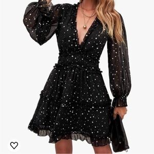 Women's V-Neck Tulle A-Line Bohemian style Party
Dress-black with silver NYE M